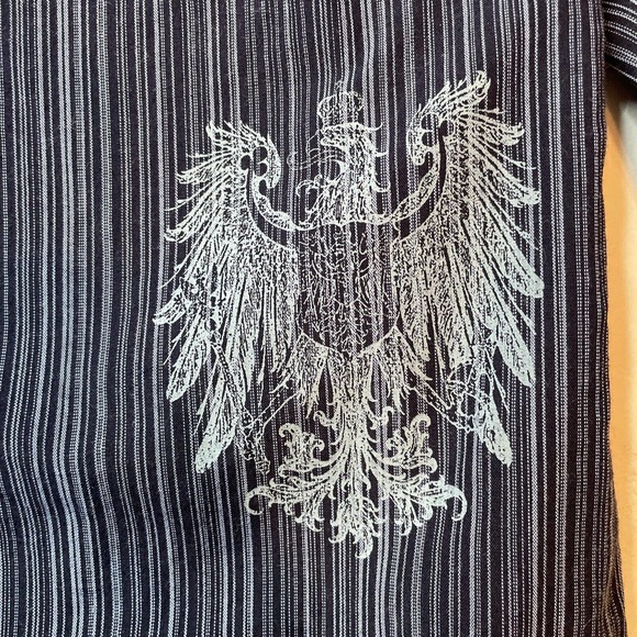 Level Ten Button Up Shirt Mens L Large Blue Stripe Long Sleeve Eagle Graphic - Picture 4 of 8